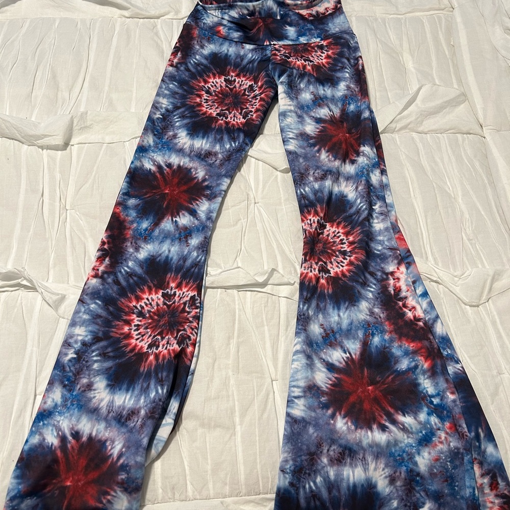 Free People Tie-Dye Flare Leggings - Red and Blue